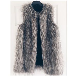 Faux Fur Vest w/ Leather Collar